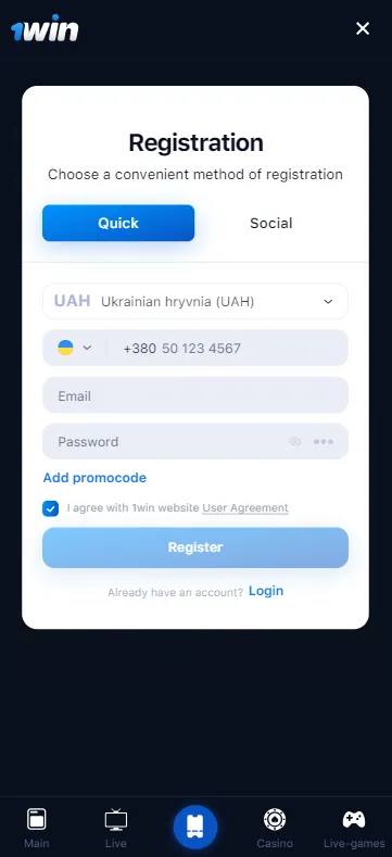 1win app registrar